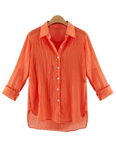 Gauzy Pure Color High Low Shirt pour les femmes - Saumon Foncé M
