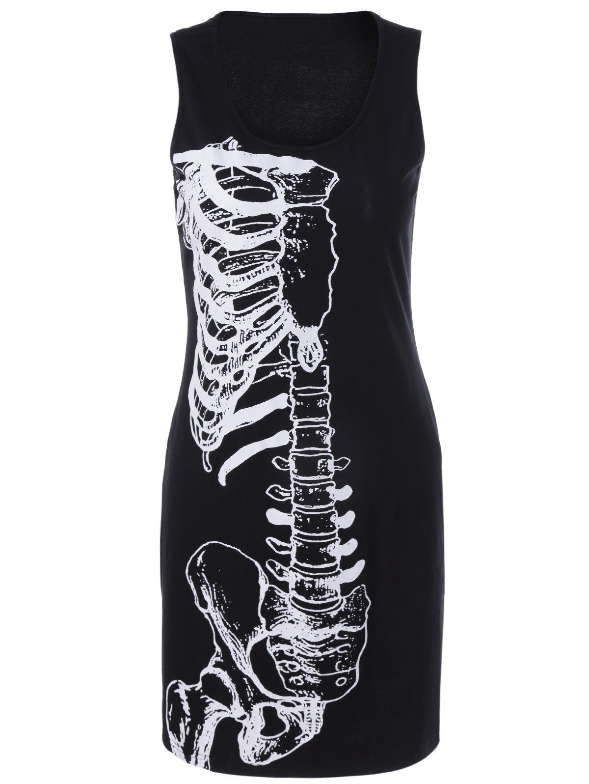 Casual Skeleton Print Sleeveless Dress - BLACK XL