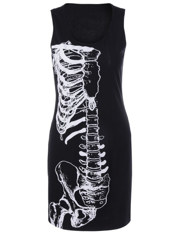 Casual Skeleton Imprimer Robe sans manches - Noir XL