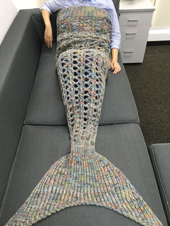 High Quality Cut Out Rhombus design Knitting Mermaid Shape Blanket - Gris 