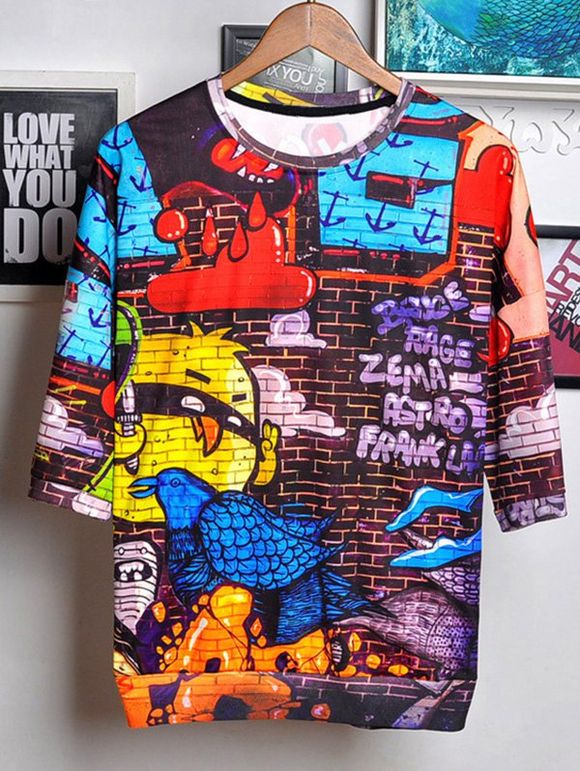 T-shirt homme col rond Trois Quater manches Brique 3D Animal Print  's - multicolore M