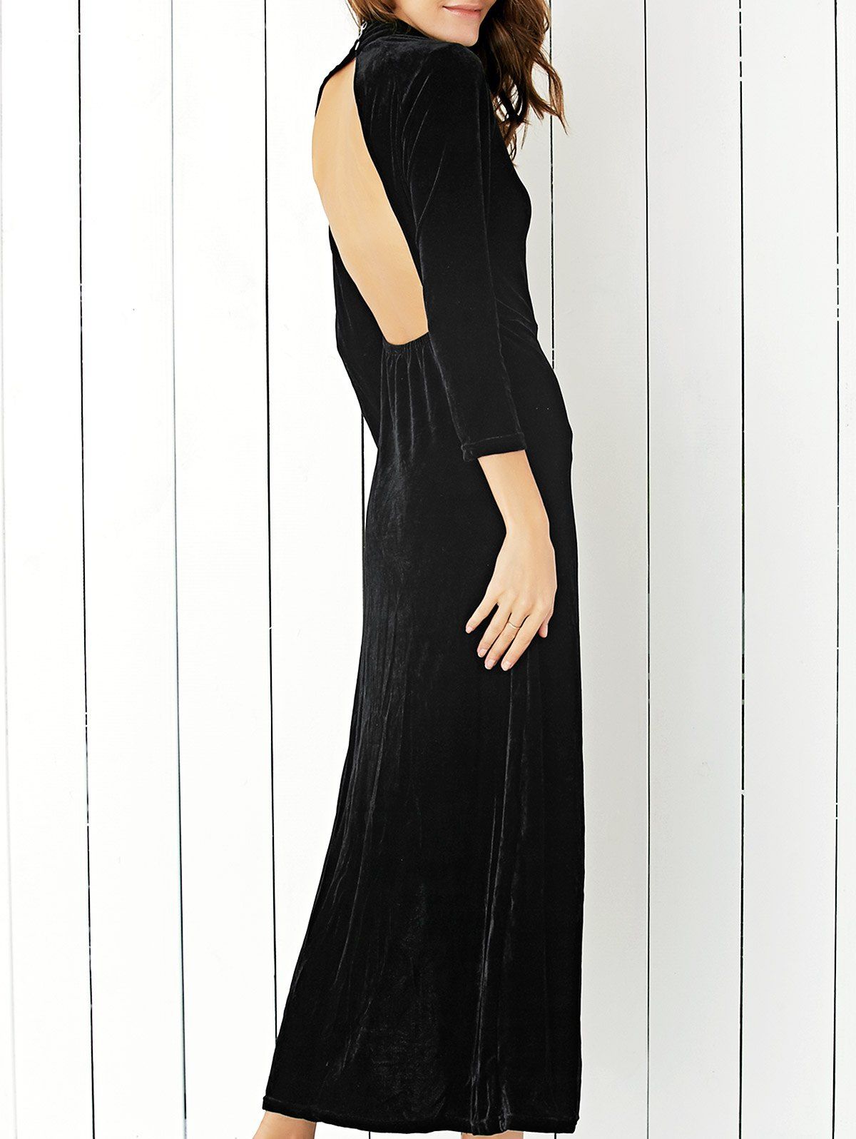 

Velvet Slit Open Back Maxi Formal Dress, Black