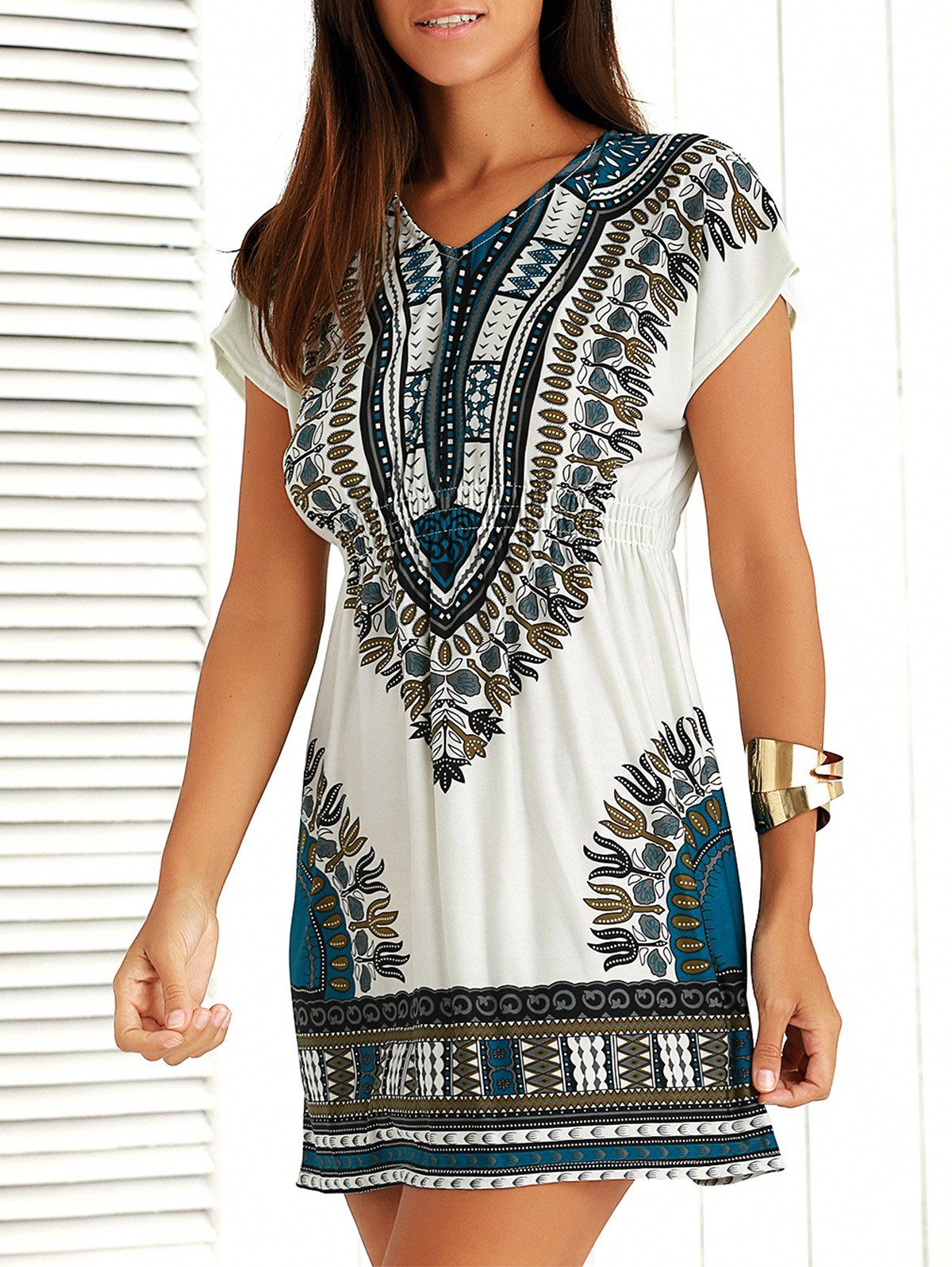 

Casual Ethnic Summer Mini Dress, Blue