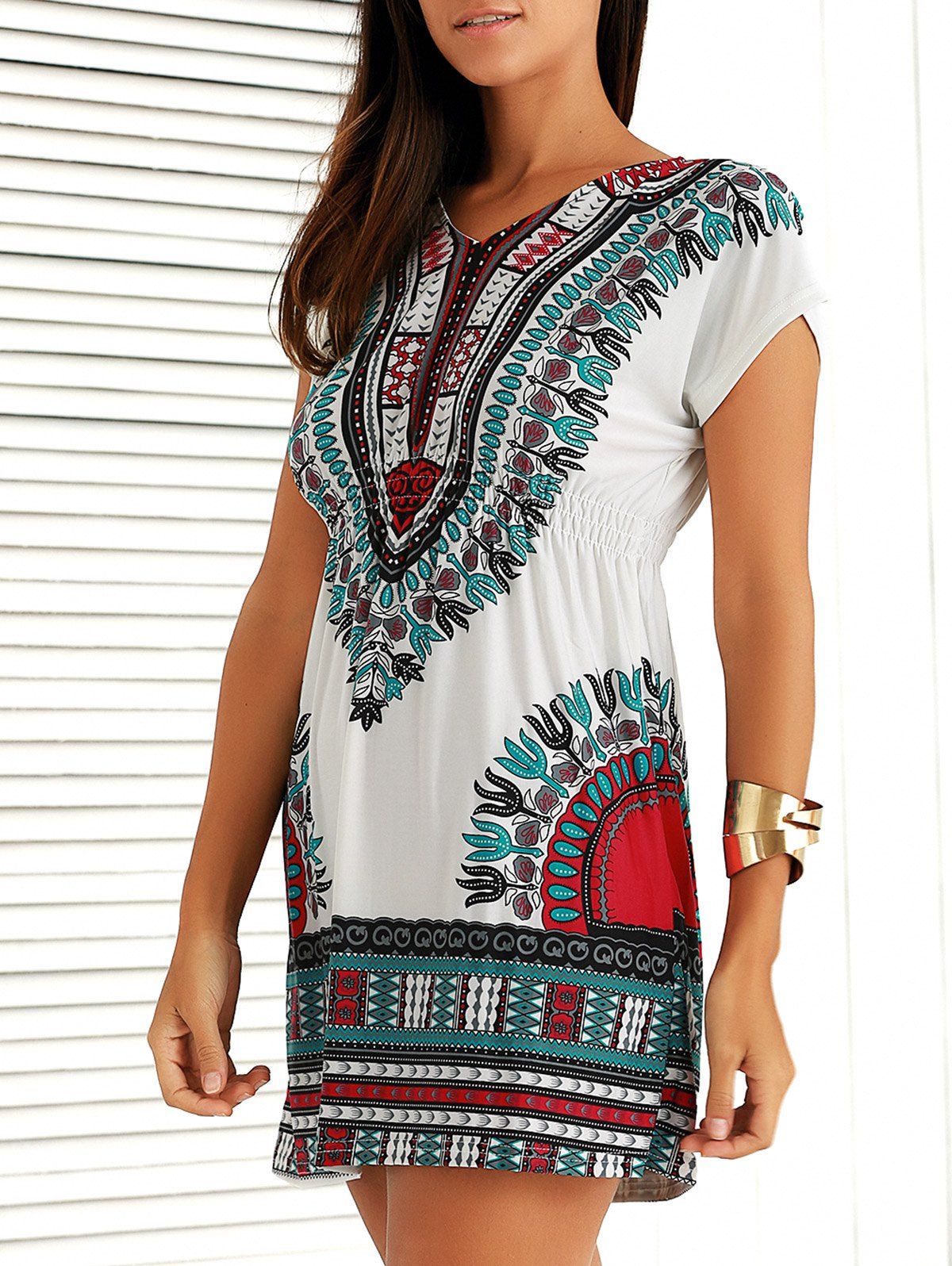 

Casual Ethnic Summer Mini Dress, Rose red