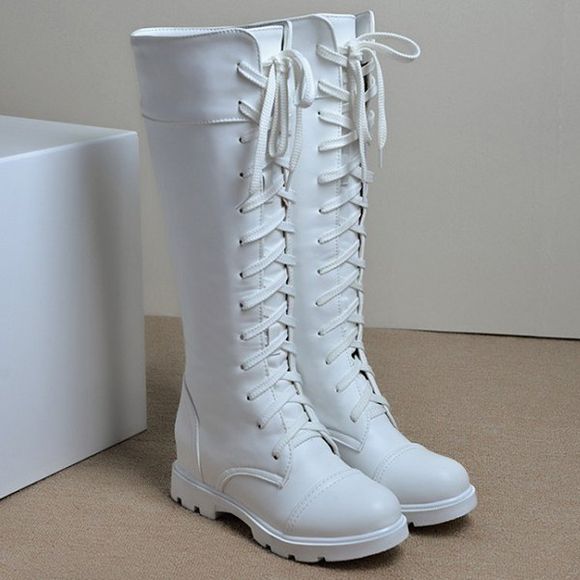 Talon plat Trendy et Boots Tie Up Design Femmes  's - Blanc 39