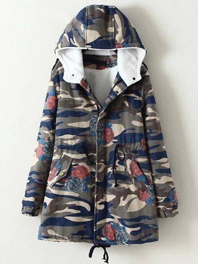 

Oversized Casual Camouflage Hooded Cotton Padded Coat