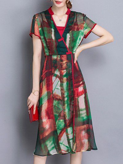 Graceful Cami Dress and Chiffon Dress Set For Women - Rouge 3XL