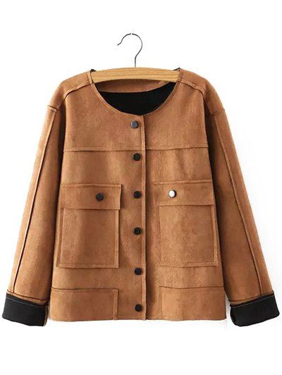 

Plus Size Chic Faux Suede Fabric Jacket, Khaki