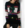 Chic Color Block Embroidery femmes s 'Pull - Noir 2XL