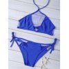 Mesh Spliced ​​Bleu Halter Bikini Set - Bleu Saphir XL