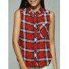 Preppy Women's Slimming Shirt Collar Checkered Print Blouse - Rouge XL