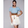 Elegant Denim Splicing Chiffon Dress With Belt For Women - Bleu S