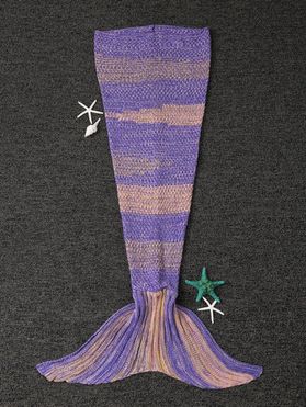 Stylish Stripe Knitted Mermaid Tail Design Blanket For Kids