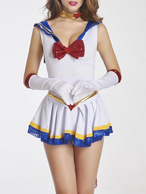 Off Trendy Women S Sequined Sailor Moon Dress Costume In White M Dresslily Com