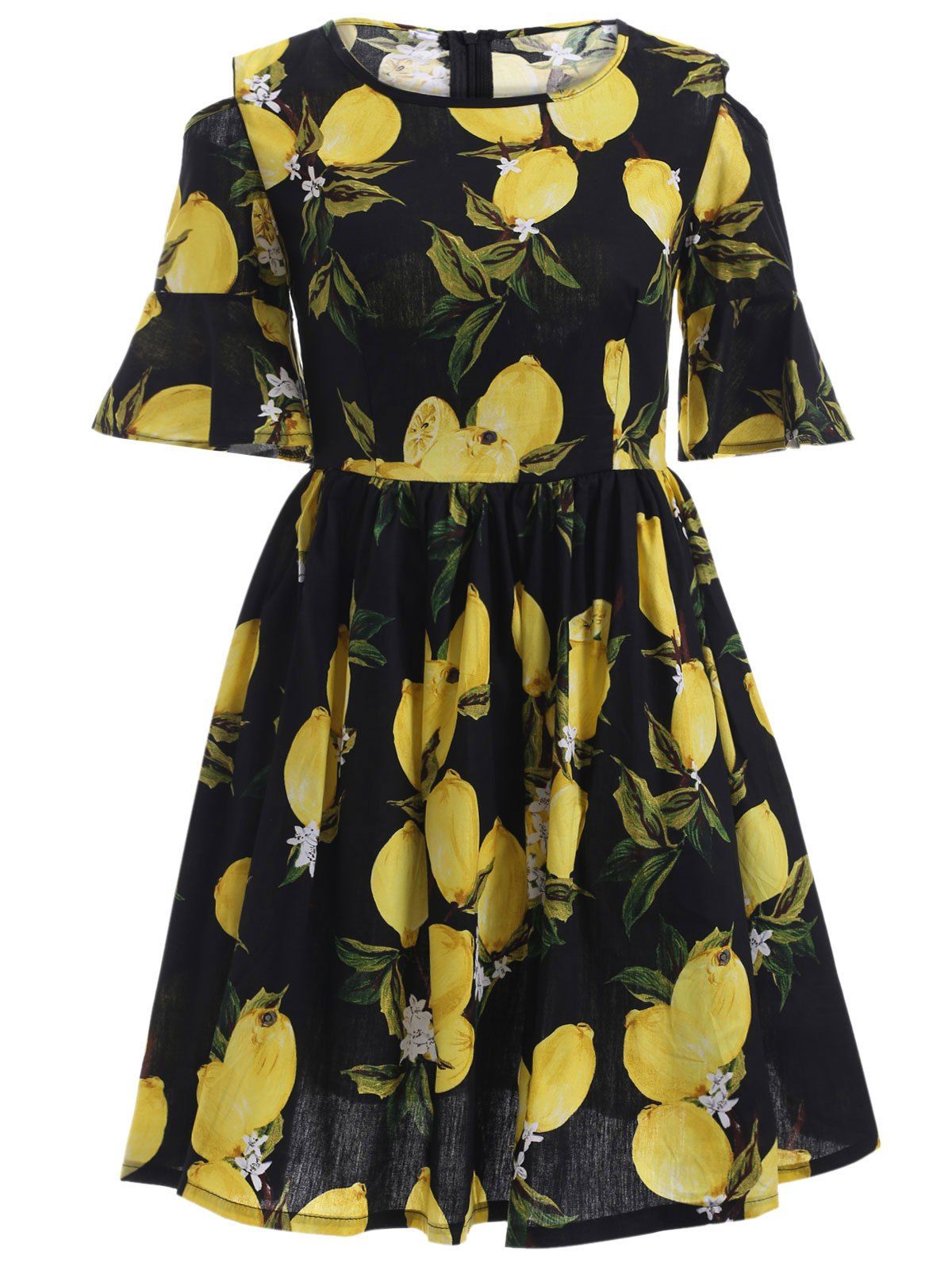 

Cold Shoulder Lemon Print Dress, Black