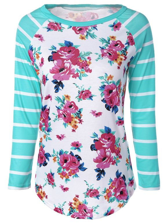 T-shirt rayées motif floral avec manches raglan - multicolore L