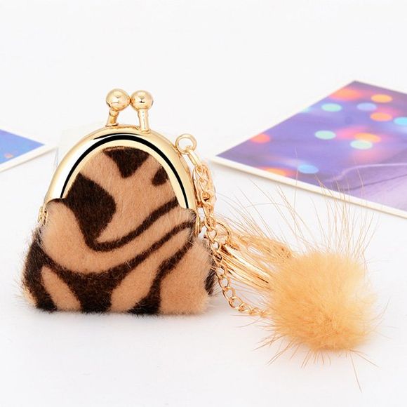 Trendy Mini sac en fausse fourrure boule imprimé léopard porte-clés pour les femmes - café 