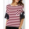Casual Simple Pocket Star Print T-shirt rayé - Noir et Blanc et Rouge XL