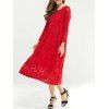 Surdimensionné Chic manches longues Pure Color Lace Midi Dress - Rouge 4XL