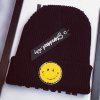 Stylish Smile Face Flocking and Letters Cloth Pendant Design Women's Knitted Beanie - Noir 