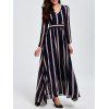 OL Vertical Stripe V Neck High Waist Maxi Dress - Rayure 2XL
