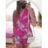Chic Plunging Neck 3/4 Sleeve Floral Print Women's Romper - Rose L