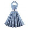 Robe évasée à Pois à Encolure en Coeur à Col Halter - Bleu clair 2XL