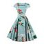 Retro Sweetheart Neck Cap Sleeve Floral Print Flare Dress - LIGHT BLUE L