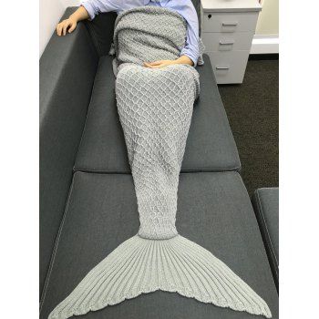 

Fashionable Knitting Fishing Net Design Mermaid Shape Blanket, White