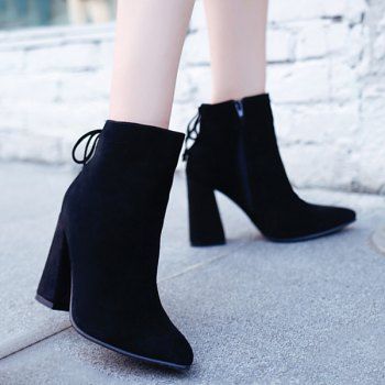 Fashionable Zipper and Tie Up Design Women's Short Boots, BLACK in ...