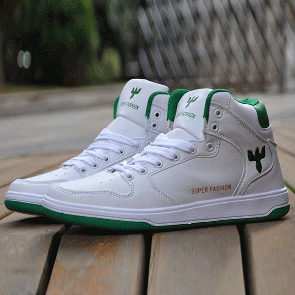 

Concise Colour Splicing and Tie Up Design Men's Casual Shoes, White and green