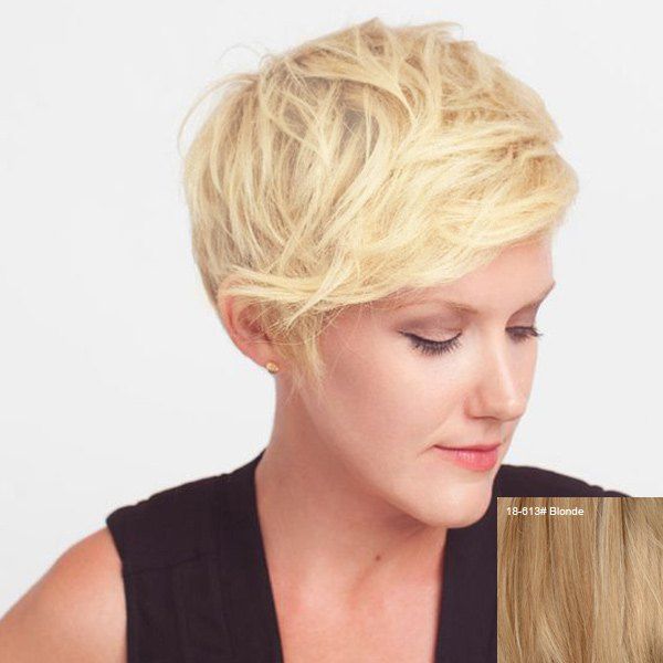 

Fluffy Exquisite Short Boy Cut Slightly Curled Women's Human Hair Side Bang Wig, Blonde