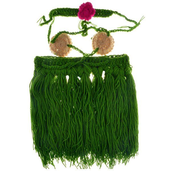 

Handmade Crochet Hula Baby Photography Clothes Set, Green