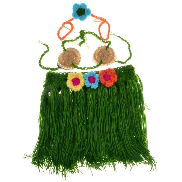 

Crochet Hula Style Flower Embellished Photography Clothes Set For Baby, Green