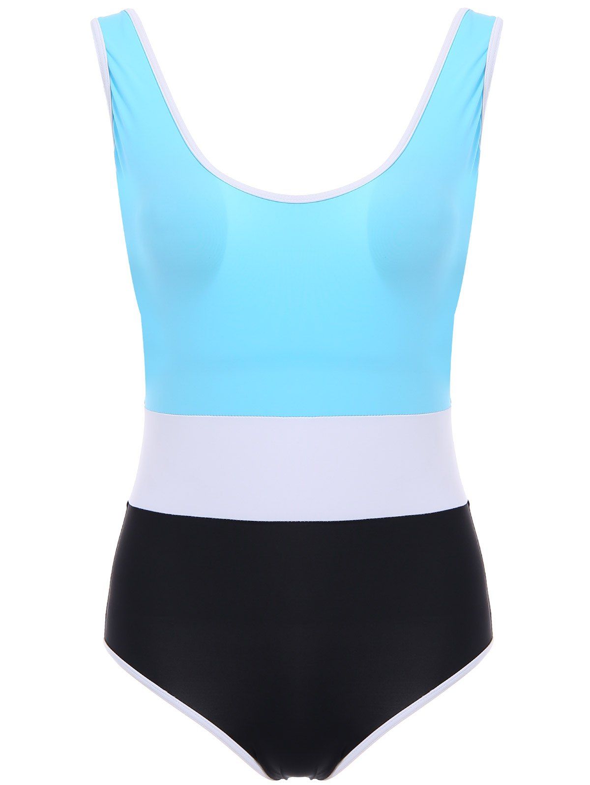 scoop neck color block one piece swimwear