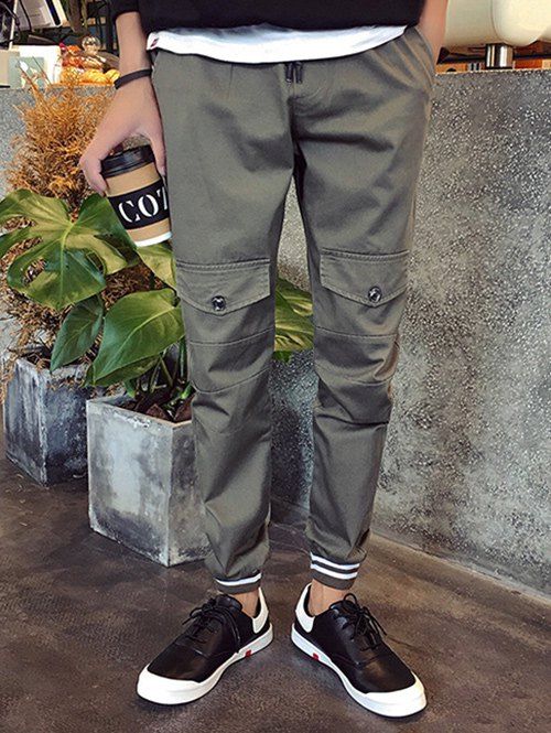 

Pocket Design Lace-Up Beam Feet Men's Jogger Pants, Army green