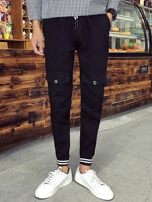 

Pocket Design Lace-Up Beam Feet Men's Jogger Pants, Black