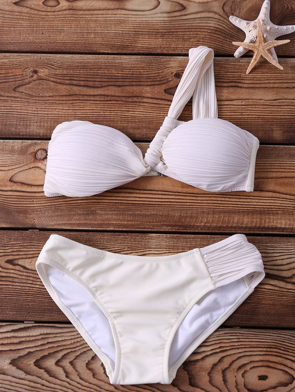 Attirant une épaule Backless froncé femmes s 'White Bikini Set - Blanc XL