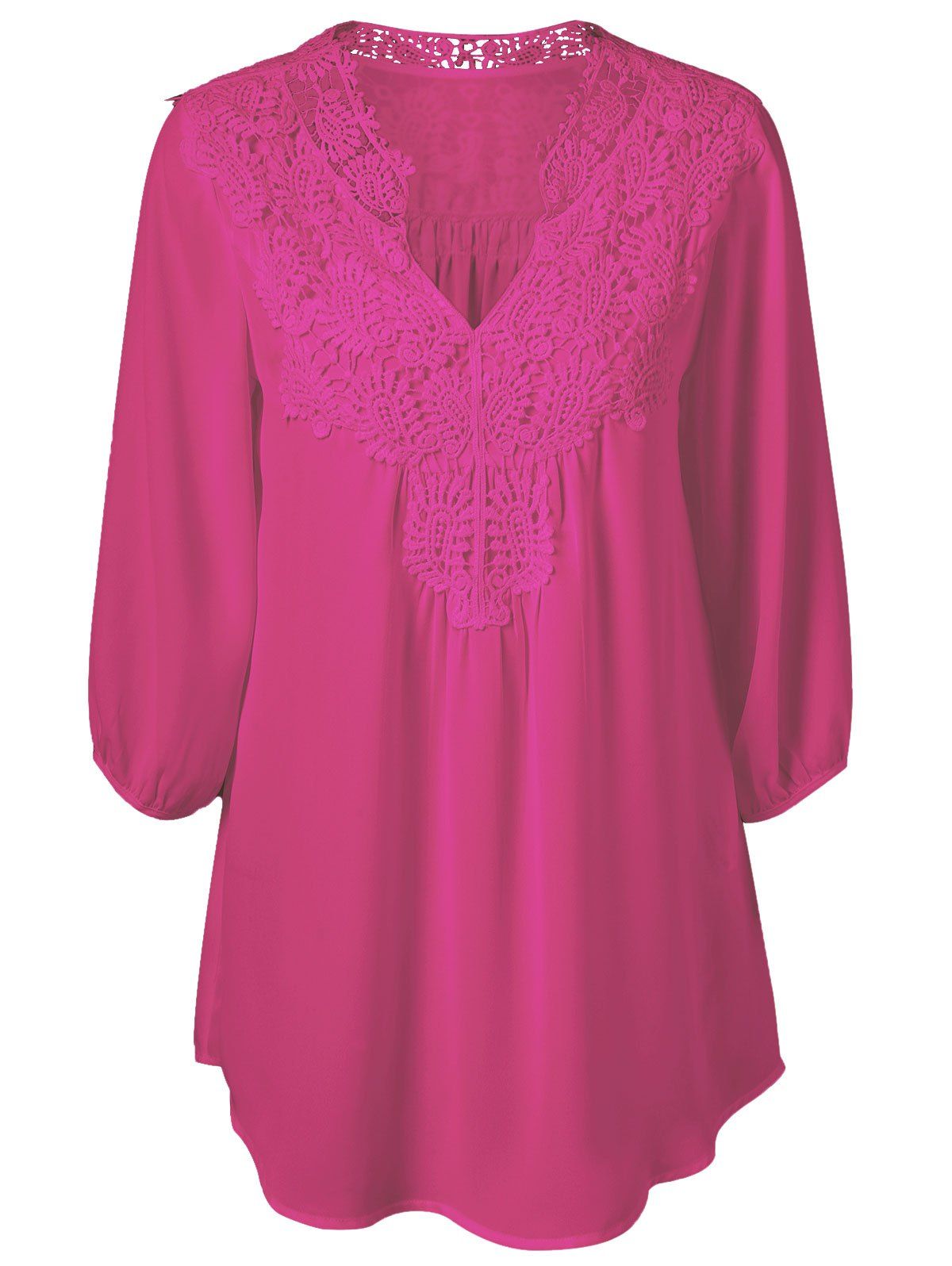 

Plus Size Sweet Crochet Spliced Tunic Blouse, Rose red