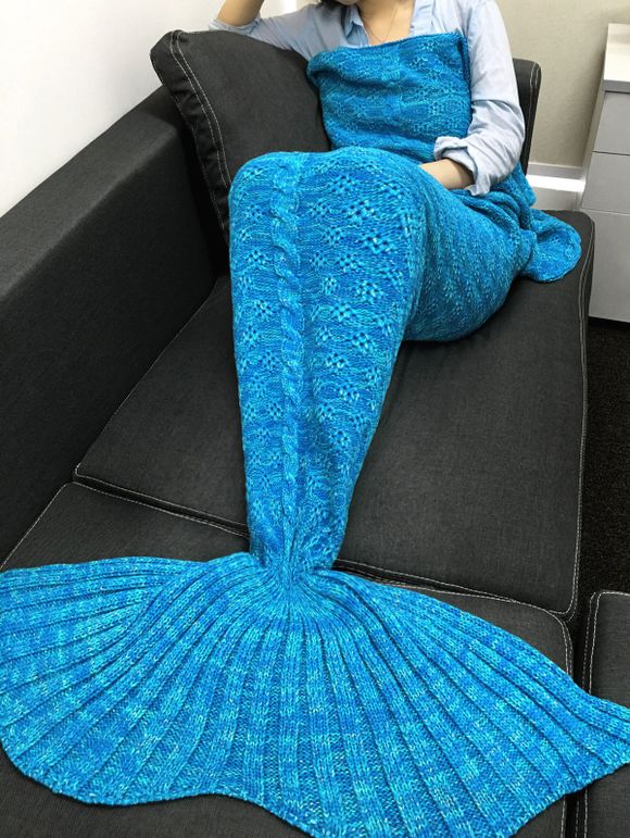 Élégant Knitting Fleurs Design Sirène Forme Blanket - Bleu 