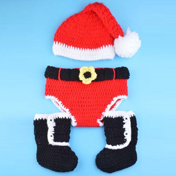 

Fashional Knitted 3PCS Christmas Hat Shorts and Boots Baby Clothes Set, Red with black