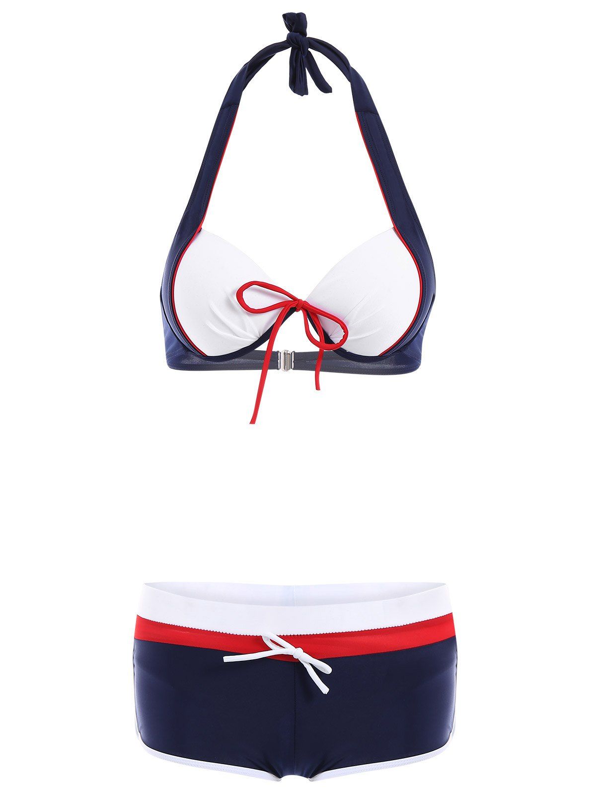 

Stylish Halterneck Three-Piece Color Block Swimsuit For Women, Multicolor
