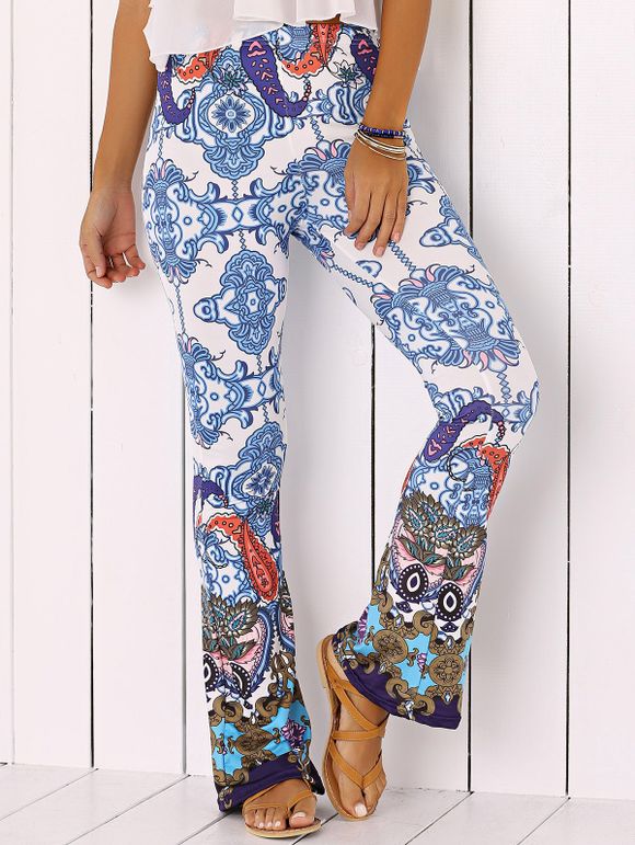 Chic Totem Print Flare Pants - Bleu XL