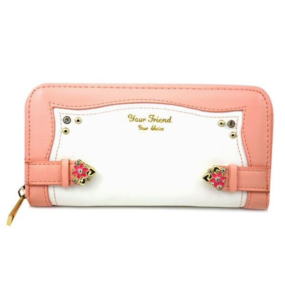 Chic Color Block and Floral Design Women's Wallet - Rose clair 