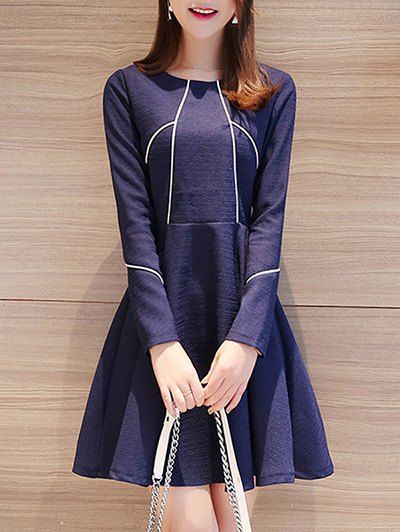 

Elegant Round Neck Fit and Flare Dress, Deep blue