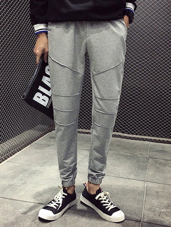 

Lace-Up Beam Feet Spliced Design Plus Size Men's Jogger Pants, Gray