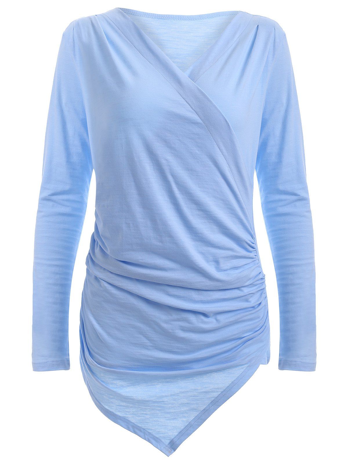 

Trendy V-Neck Asymmetrical Twist-Front Women's T-Shirt, Azure