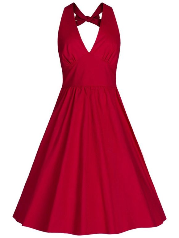 Charme Pure Color Retour Robe bowknot pour les femmes - Rouge S