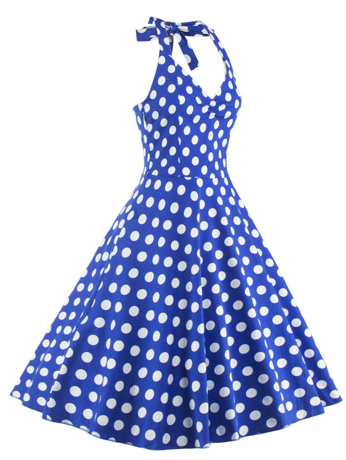 2018 Polka Dot Halter Pin Up Flare Sleeveless Dress BLUE S In Vintage ...