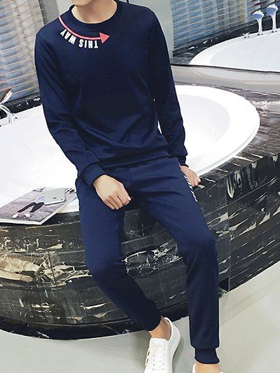 

Round Neck Arrows and Letter Print Plus Size Long Sleeve Men's Sport Suit ( Sweatshirt + Pants, Deep blue